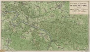 Karte der Sächsischen Schweiz, 1:45 000, Lithographie, 1928 : Griebens Wanderkarte Sächsische Schweiz : mit Entfernungsangaben. - 1:45 000. - Berlin : Grieben-Verl. Goldschmidt , [1928]. - 1 Kt. : mehrfarb. ; 60 x 34 cm, gefaltet + Umschl.