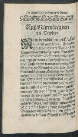 Auß Nürmberg den 28. Octobris.