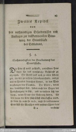 Zweites Kapitel von den nothwendigen Erfordernissen und Auslagen zur vollkommensten Benutzung der Grundstücke des Erdbodens