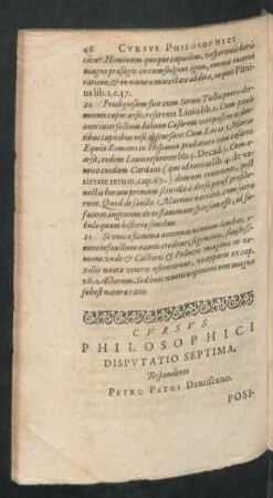 Cursus Philosophici Disputatio Septima, respondente Petro Petri Dantiscano.