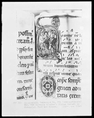 Missale, Ms. 114, folio 204, Initiale D(omine): Einzug Christi in Jerusalem, Text mit Neumen