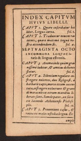 Index Capitum Huius Libelli.