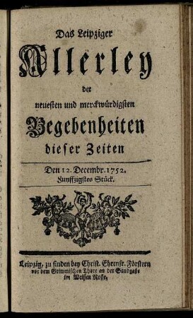Den 12. Decembr. 1752. Funffzigstes Stück.