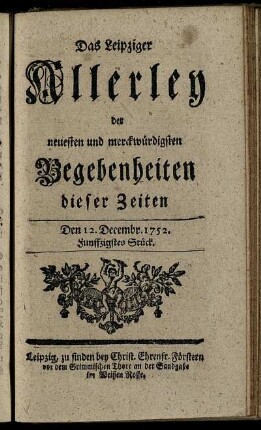 Den 12. Decembr. 1752. Funffzigstes Stück.
