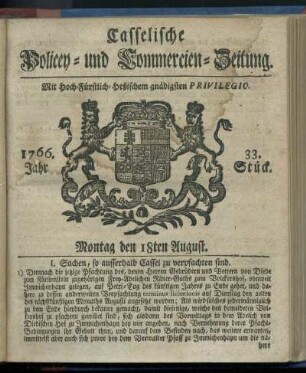 33. Stueck, Montag den 18ten August 1766