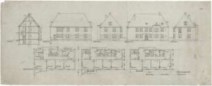 Döllgast, Hans; München, Ferdinand Maria Str.; Wohnhaus Martin Rid - Grundrisse; Schnitt; Ansichten