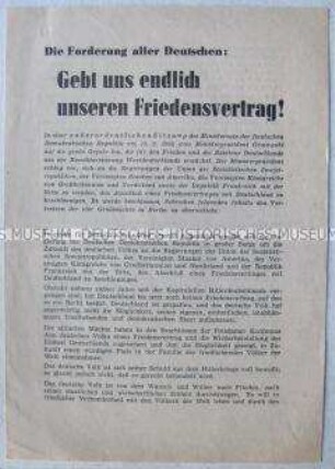Propagandaschrift zur Forderung der Volkskammer nach einem Friedensvertrag
