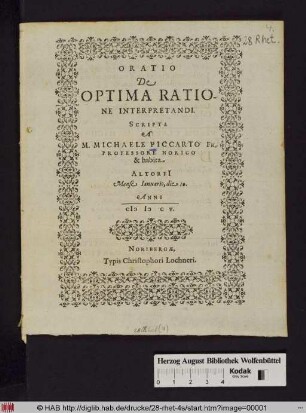 Oratio De Optima Ratione Interpretandi