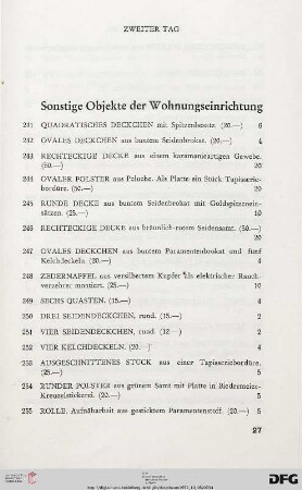 Sonstige Objekte der Wohnungseinrichtung (Nr. 241-342)