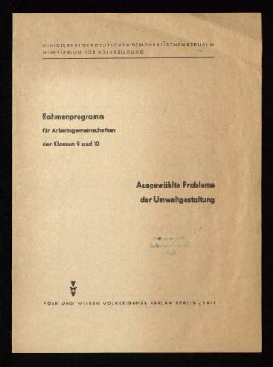 Ausgewählte Probleme der Umweltgestaltung