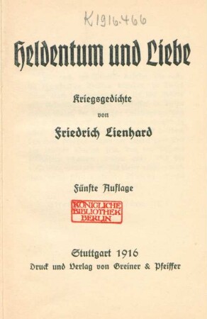 Heldentum und Liebe : Kriegsgedichte