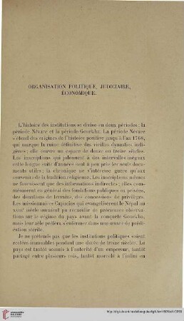 Organisation Politique, Judicaire, Economique