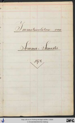 [fol. 11] Sommersemester 1878