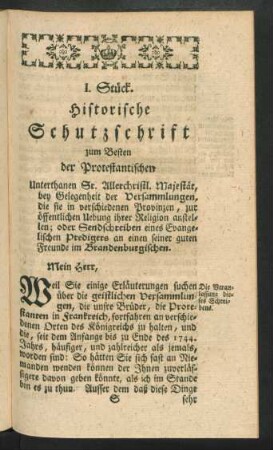 I. Stück. Historische Schutzschrift ...