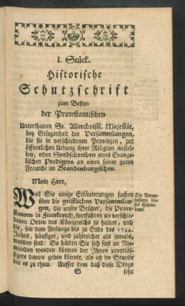 I. Stück. Historische Schutzschrift ...
