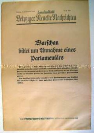 Sonderblatt der "Leipziger Neuesten Nachrichten" zur bevorstehenden Kapitulation Polens