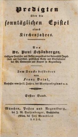 Predigten auf alle Sonn- und vorzüglichsten Festtage eines Kirchenjahres, 4,1. Predigten über Epistel ; erster Theil