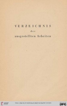 Verzeichnis der ausgestellten Arbeiten