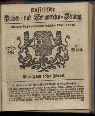 7. Stueck, Montag den 16ten Februar 1767
