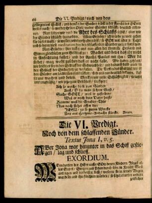 Die VI. Predigt. Noch von dem schlaffenden Sünder