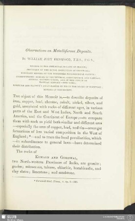 [On the metalliferous deposits of North-western India]