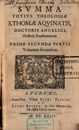 Svmma Tutivs Theologiae S. Thomae Aqvinatis, Doctoris Angelici, Ordinis Praedicatorum, 2