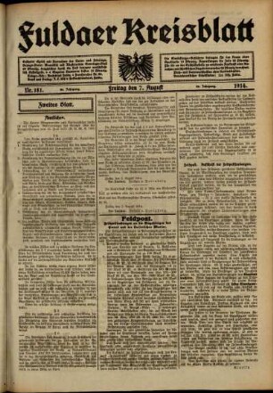 Zweite Ausgabe vom Freitag, den 07. August 1914.
