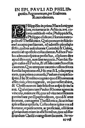 In Epi. Pavli Ad Philippenses Argumentum, per Erasmum Roterodamum.