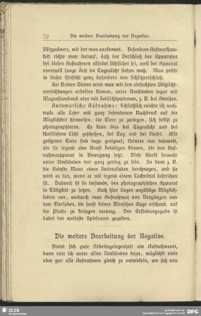 Die weitere Bearbeitung der Negative