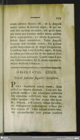Observatio XXXIX. Synochi putridae singulare exemplum