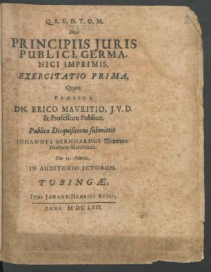 De Principiis Iuris Publici, Germanici Imprimis, Exercitatio Prima