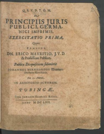 De Principiis Iuris Publici, Germanici Imprimis, Exercitatio Prima
