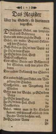 Das Register Über die Gebete, so hierinnen begriffen.