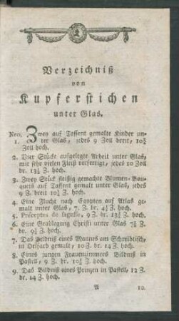Verzeichniß von Kupferstichen unter Glas