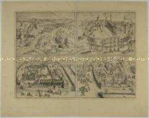 Eroberung der Stadt Breda durch Moritz von Oraniens - Festungsanlagen Zevenbergen und Breda (vier Bildfelder)