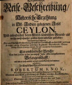 Ceylanische Reise-Beschreibung