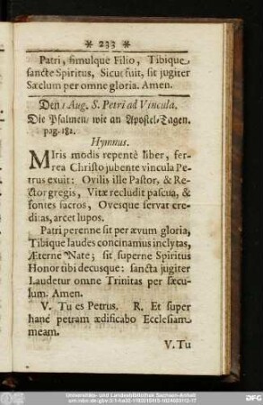 Den 1 Aug. S. Petri ad Vincula.