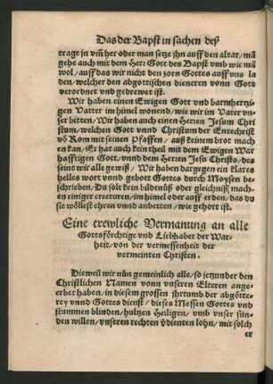 Eine trewliche Vermanung an alle Gottsförchtige und Liebhaber der Warheit/ von der vermessenheit der vermeinten Christen.
