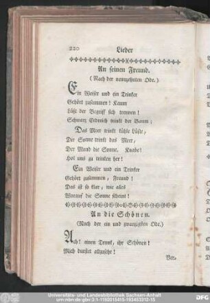 An seinen Freund. (Nach der neunzehnten Ode.)