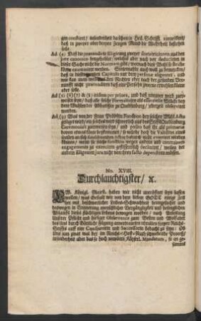No. XVIII. Durchlauchtigster/ [et]c.