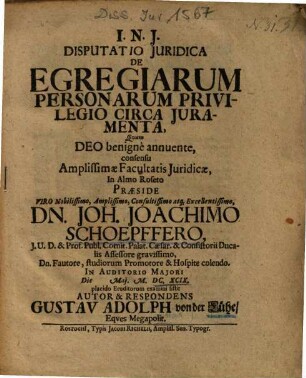 Disputatio Juridica De Egregiarum Personarum Privilegio Circa Juramenta