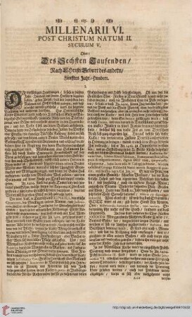 Millenarii VI. post Christum natum II. Seculum V.