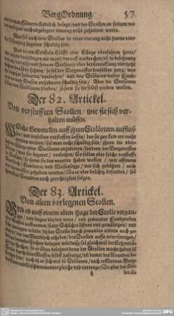 Der 83. Artickel. Von alten vorlegenen Stollen.