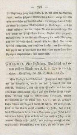 748-750 [Rezension] Wessenberg, Ignaz Heinrich von, Nikodemus