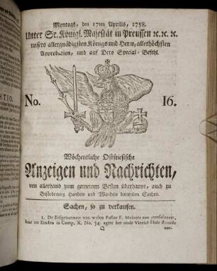 No. 16. Montags, den 17ten Aprilis, 1758.