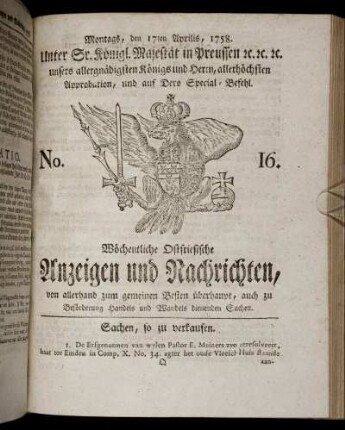 No. 16. Montags, den 17ten Aprilis, 1758.