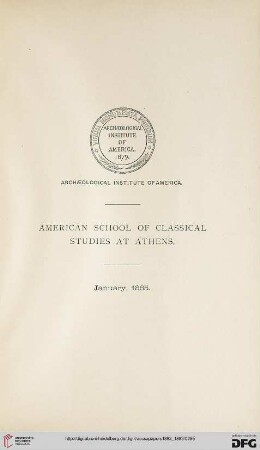 American School of Classial Studies at Athens (January 1885)