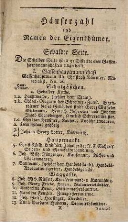Kleines Addreßbuch der Königlich Baierischen Stadt Nürnberg : oder vollständiges Verzeichniß der Häuser und Hausbesitzer in Nürnberg