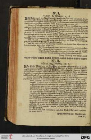 No. I. Martis. 6. Octobris. 1716.