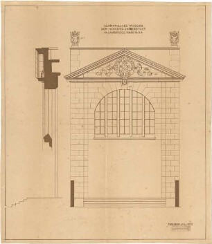 Bestelmeyer, German; Cambridge (Massachusetts, USA); Germanisches Museum der Harvard University - Ostfassade, Fenster und Portal (Ansicht; Schnitt)